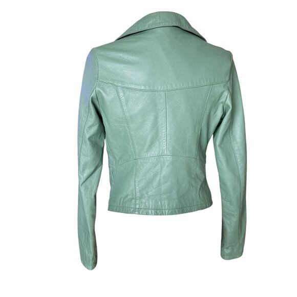 Italian Green Leather Blazer Jacket Women’s EU 44 US 6 - 8) Coat Lined - Picture 3 of 10